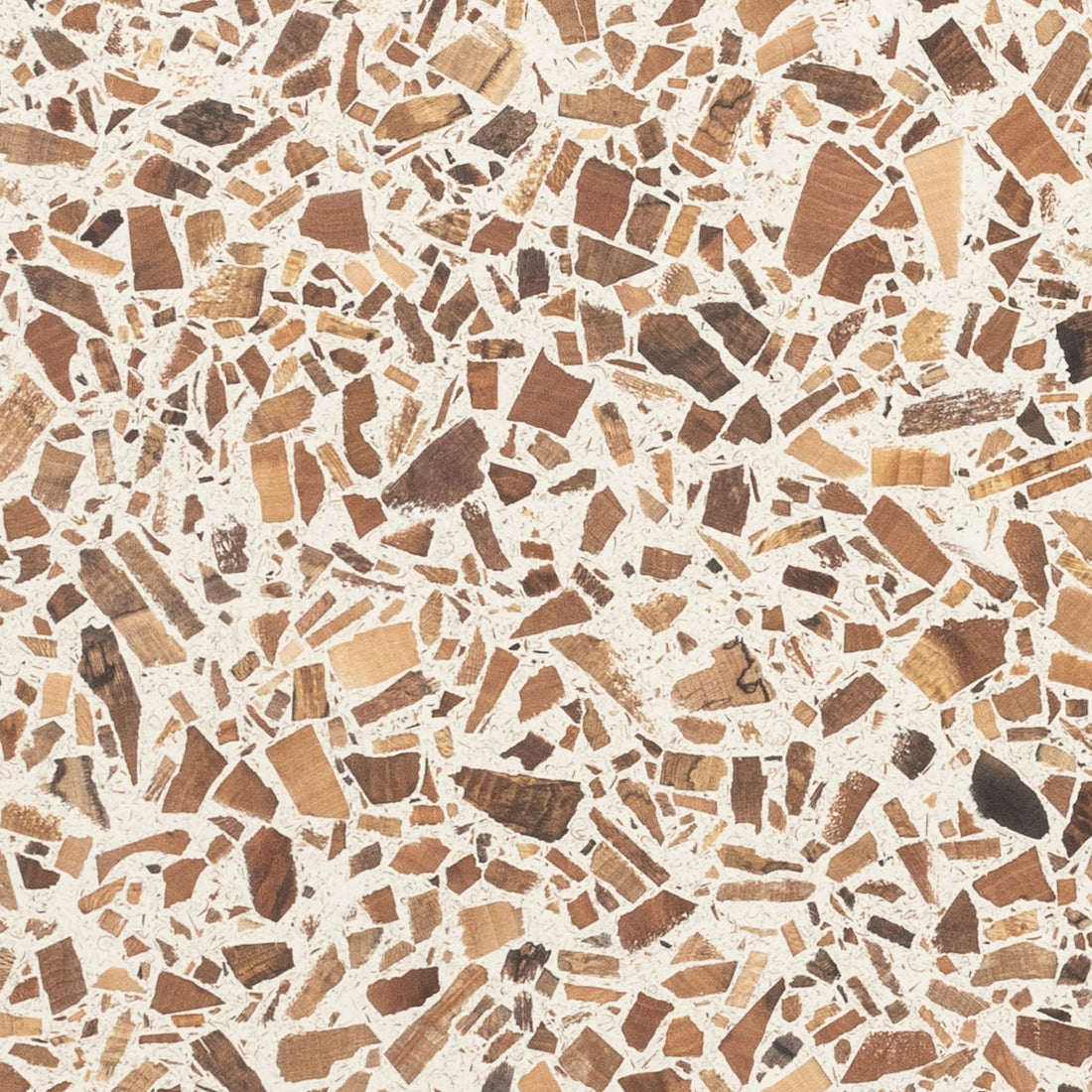 Surface detail of Foresso timber terrazzo with a white binder and London Plane wood chips.